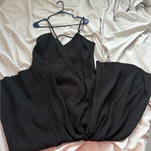 Black Crinkle Wide-Leg Strappy Jumpsuit